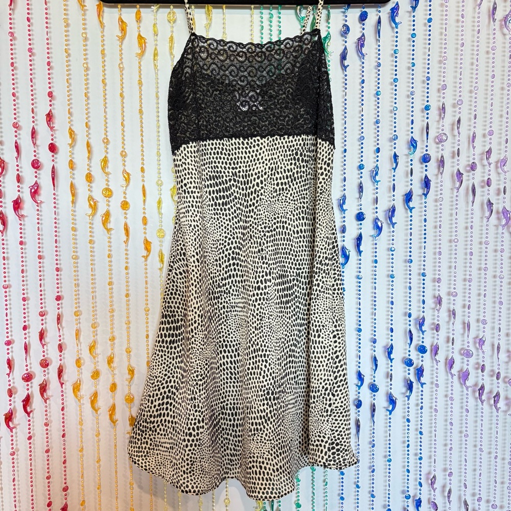 Y2K ANIMAL PRINT Black Lace Vintage Slip Babydoll Party Dress